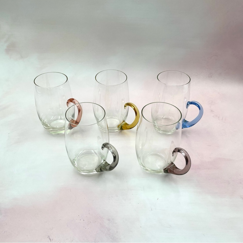 S/5 Rainbow Handle Glass Mugs
